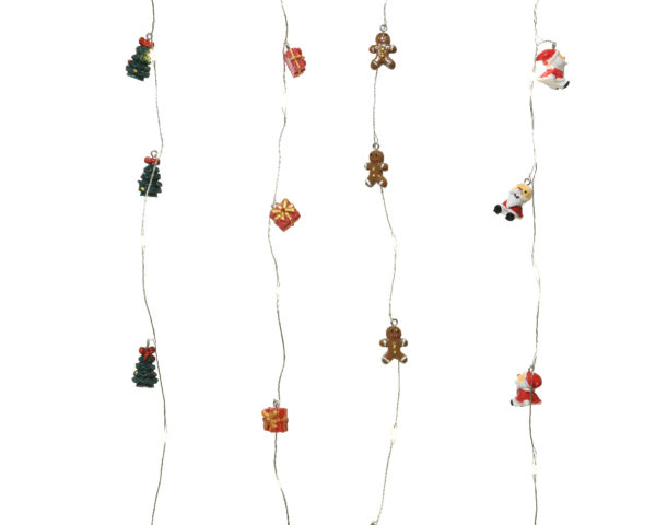 Filo Natalizio Con Figurine Led per decorazioni natalizie luminose con omini di pan di zenzero e simboli festivi - DeMatteis.it