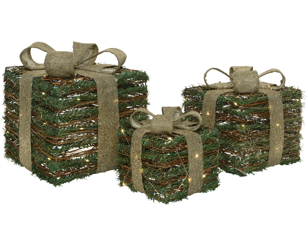 Pacchi Regalo Luminosi Verdi Set 3 Pezzi decorazioni natalizie con luci integrate per addobbi interni - DeMatteis.it