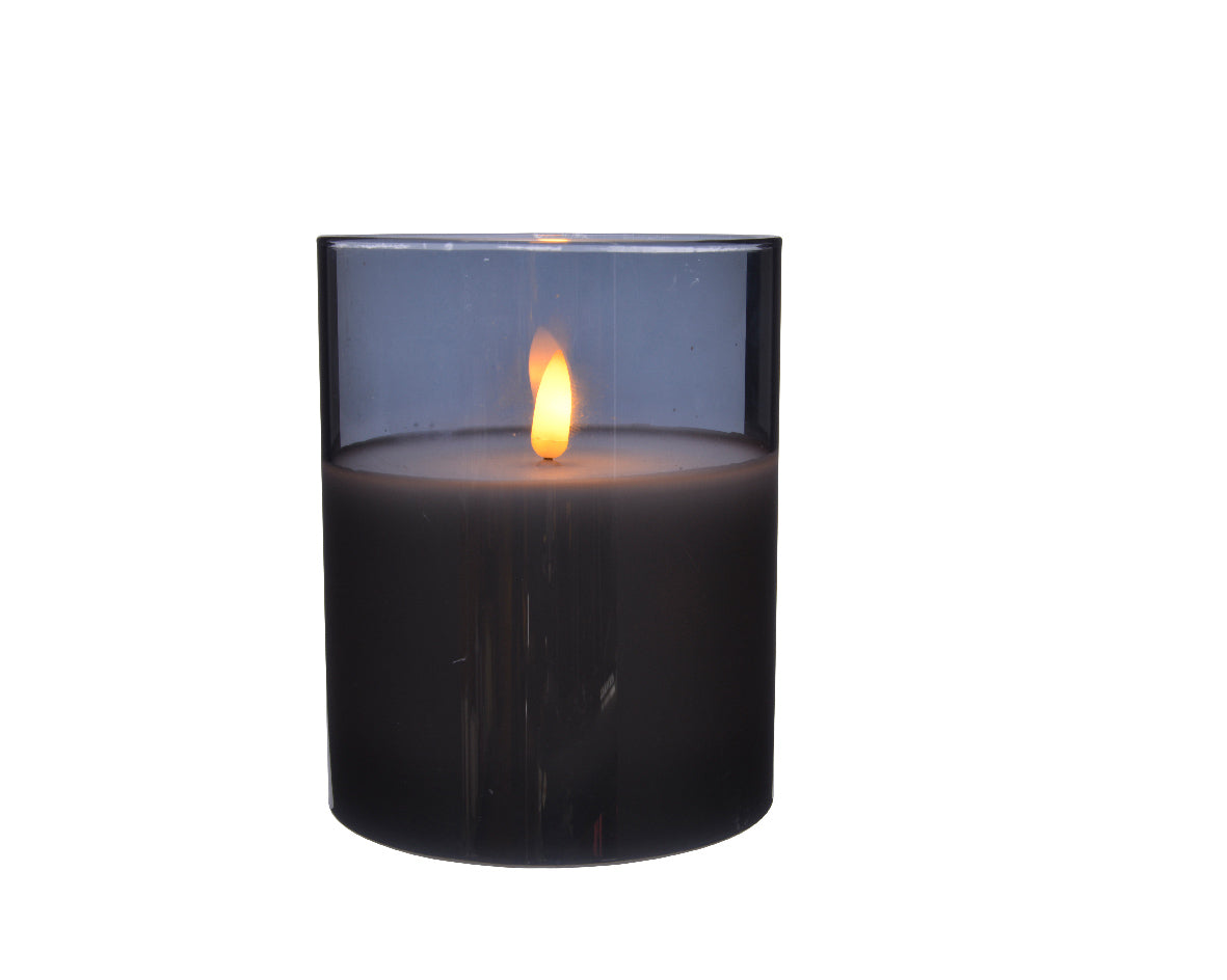 Candela Bianca In Vetro Fume' 10X13 Cm 1 Led