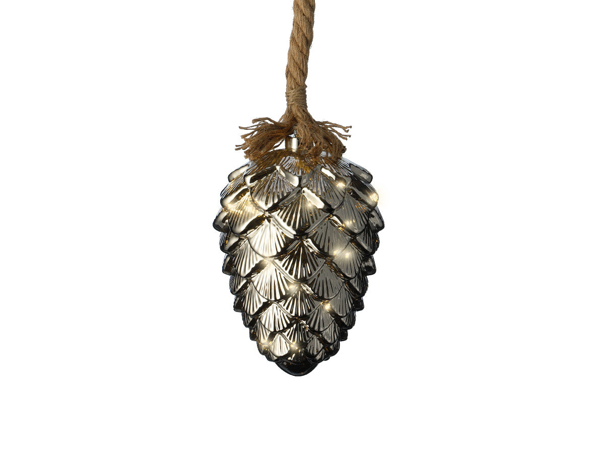 Pigna decorativa natalizia con 15 microled a batteria 15x21 cm con corda per uso interno - DeMatteis.it