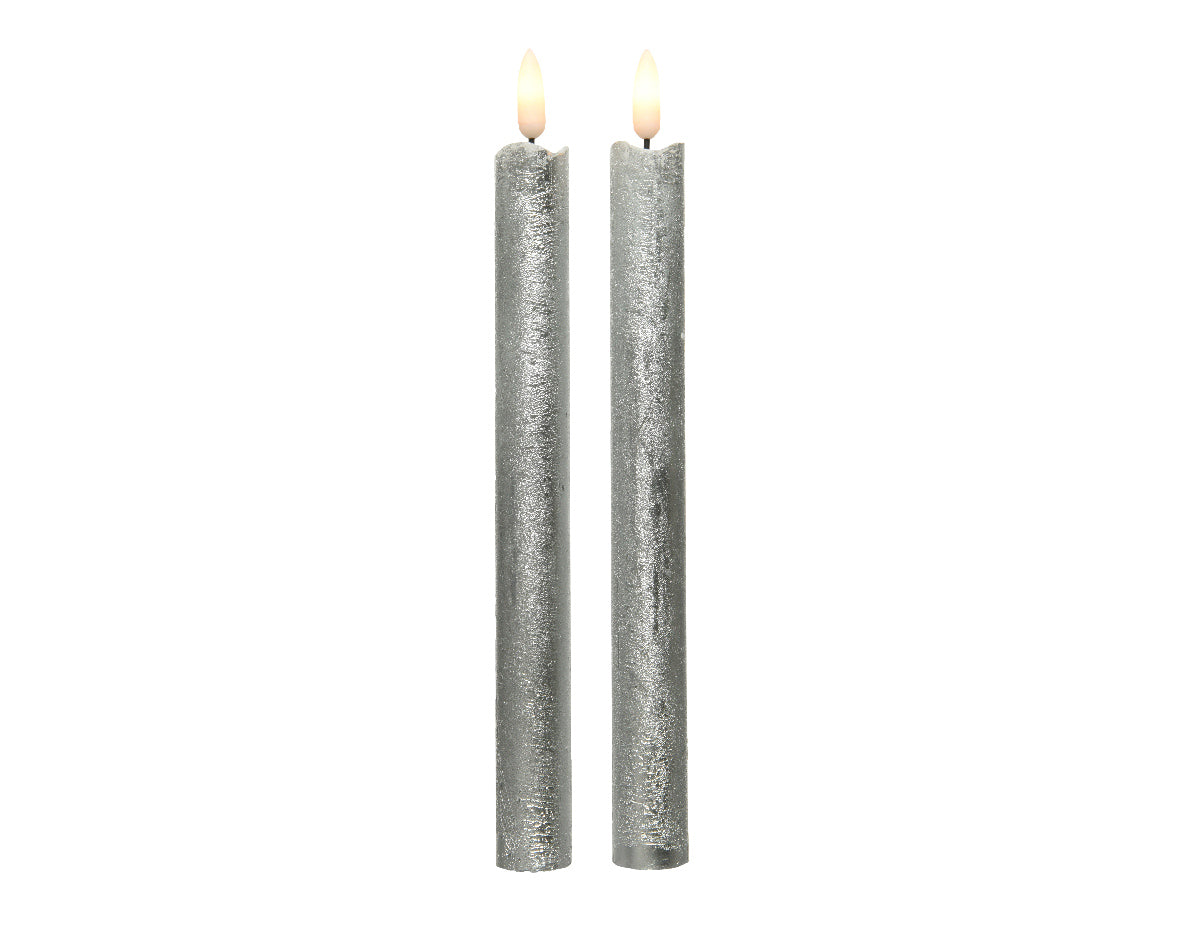 Set 2 Candele Silver Fiamma Movimento 24 Cm