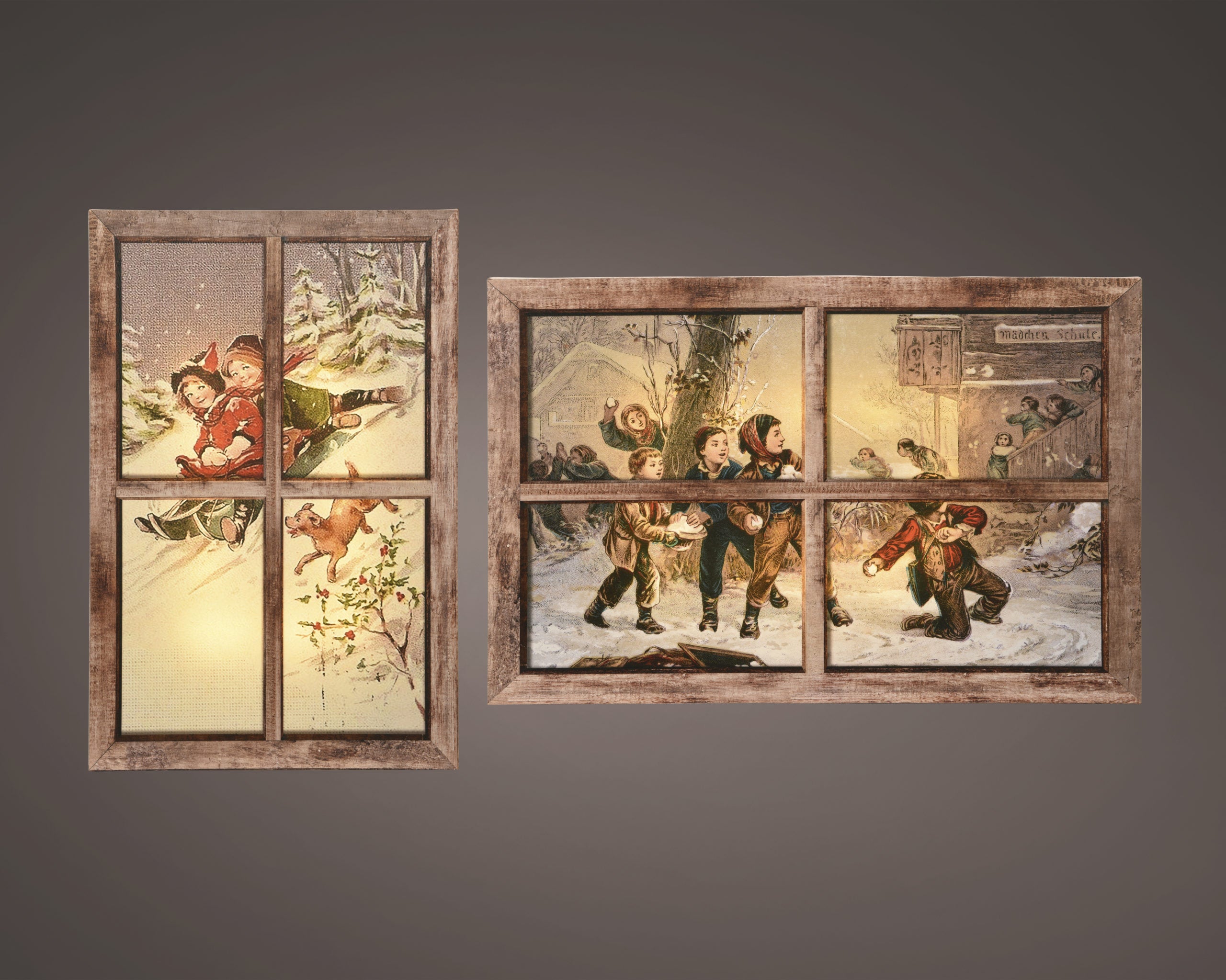 Quadro Effetto Finestra Con Bambini decorazione natalizia Kaemingk con scene invernali tradizionali - DeMatteis.it