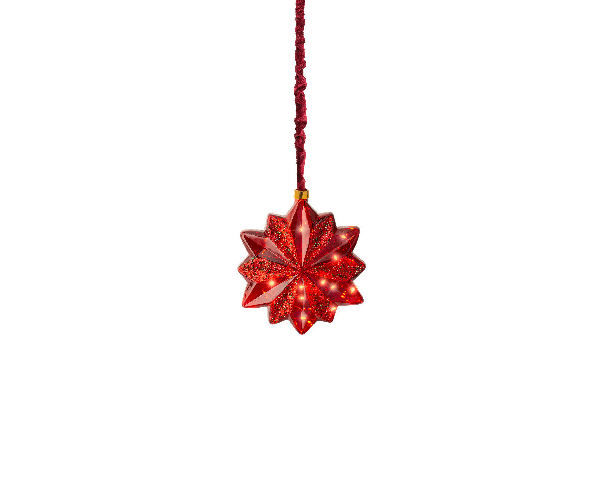 Stella Vetro Rossa 19X25 Cm 15 Microled Luce Calda