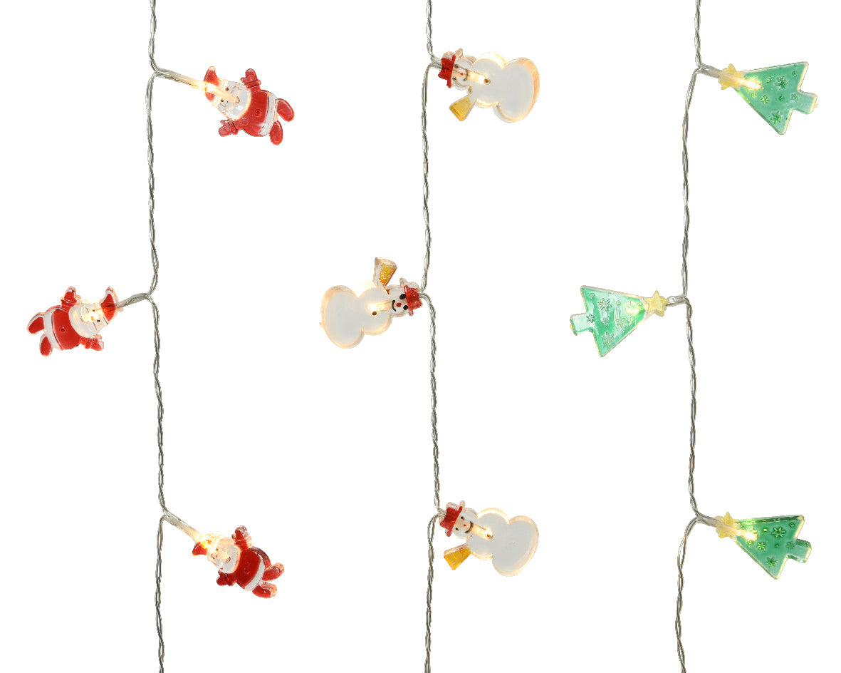 Filo 10 Figure Natalizie LED 90 cm luminose per decorazioni natalizie con Babbo Natale, angeli e alberi di Natale - DeMatteis.it