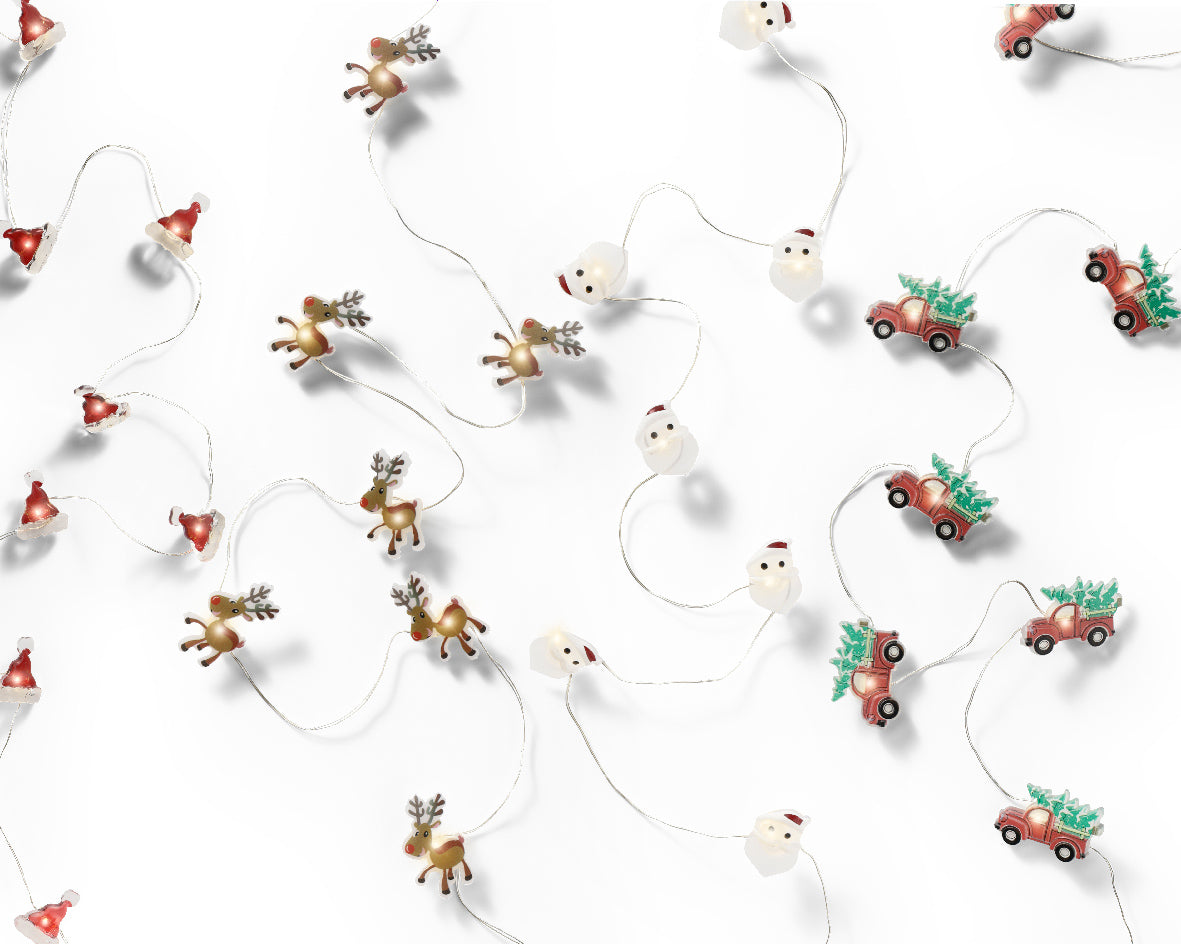 Filo 20 Figure Natalizie 190 cm decorazione luminosa con Babbo Natale, renne, pupazzi di neve e camion natalizi - DeMatteis.it