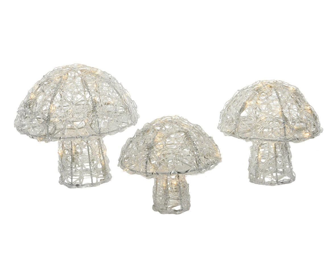 Set 3 Funghetti Acrilico Warm White luminosi per decorazione esterni con illuminazione LED - DeMatteis.it