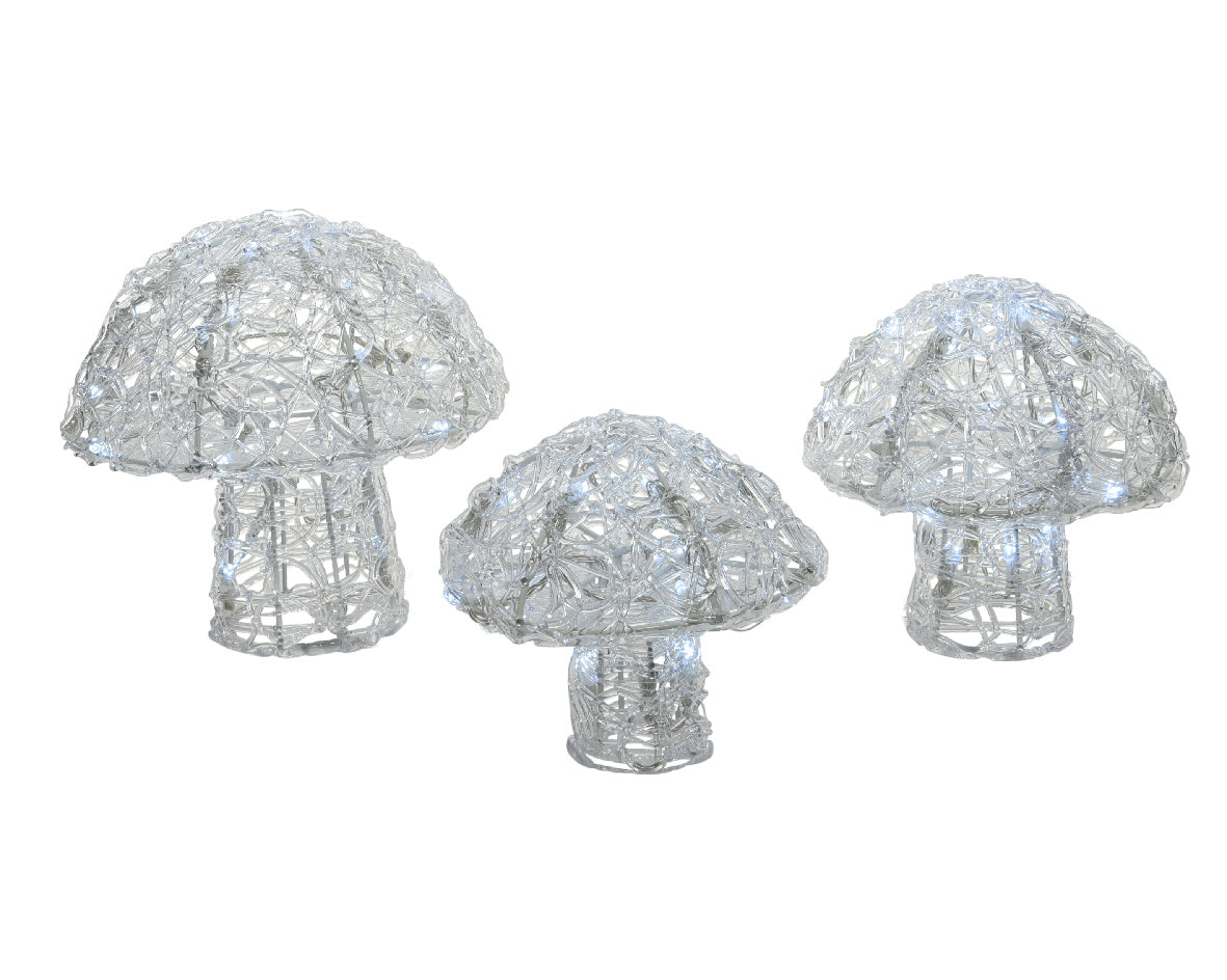 Set 3 Funghetti Acrilico Cool White oggetti decorativi in acrilico trasparente per arredamento - DeMatteis.it