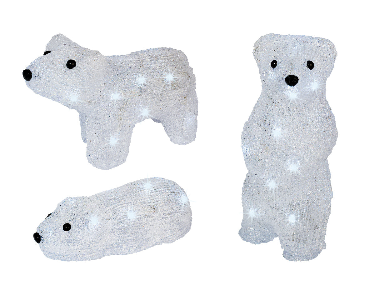 Orso Luminoso 23 cm 3 Pezzi decorazione natalizia con LED Kaemingk per addobbi - DeMatteis.it