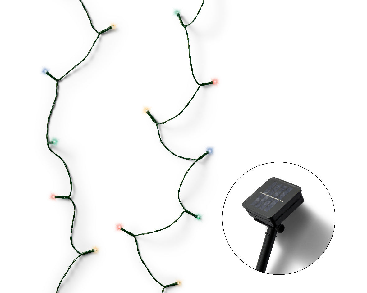 Luci 100 Led Solari Multicolor 10 m per illuminazione decorativa interno/esterno con pannello solare e protezione IP-44 - DeMatteis.it