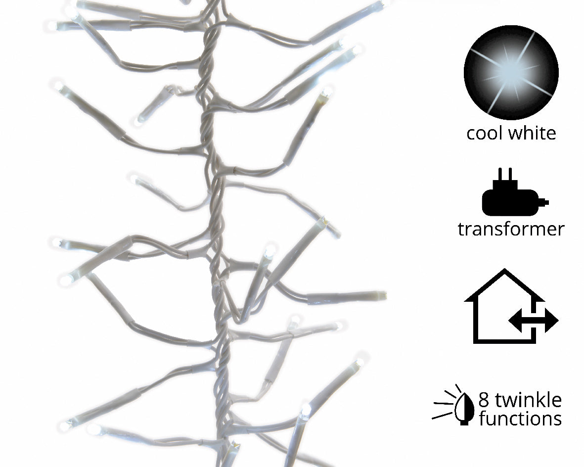 Luminaria Cluster 768 Led 6 m Cool catena luminosa per decorazioni natalizie interne ed esterne con 8 funzioni intermittenti - DeMatteis.it