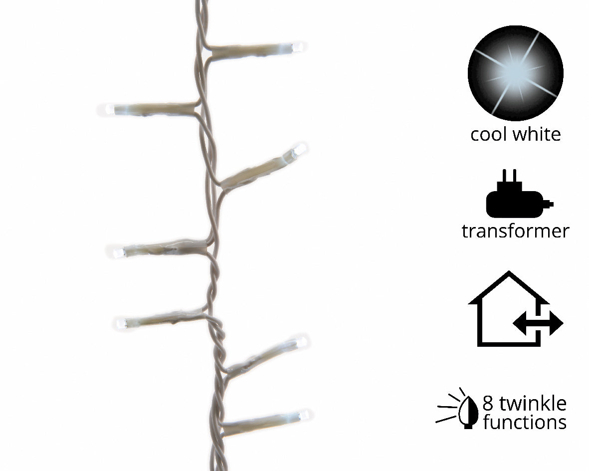 Luminaria Compact 11 m 500 LED cool white catena luminosa natalizia con trasformatore e 8 funzioni intermittenza - DeMatteis.it