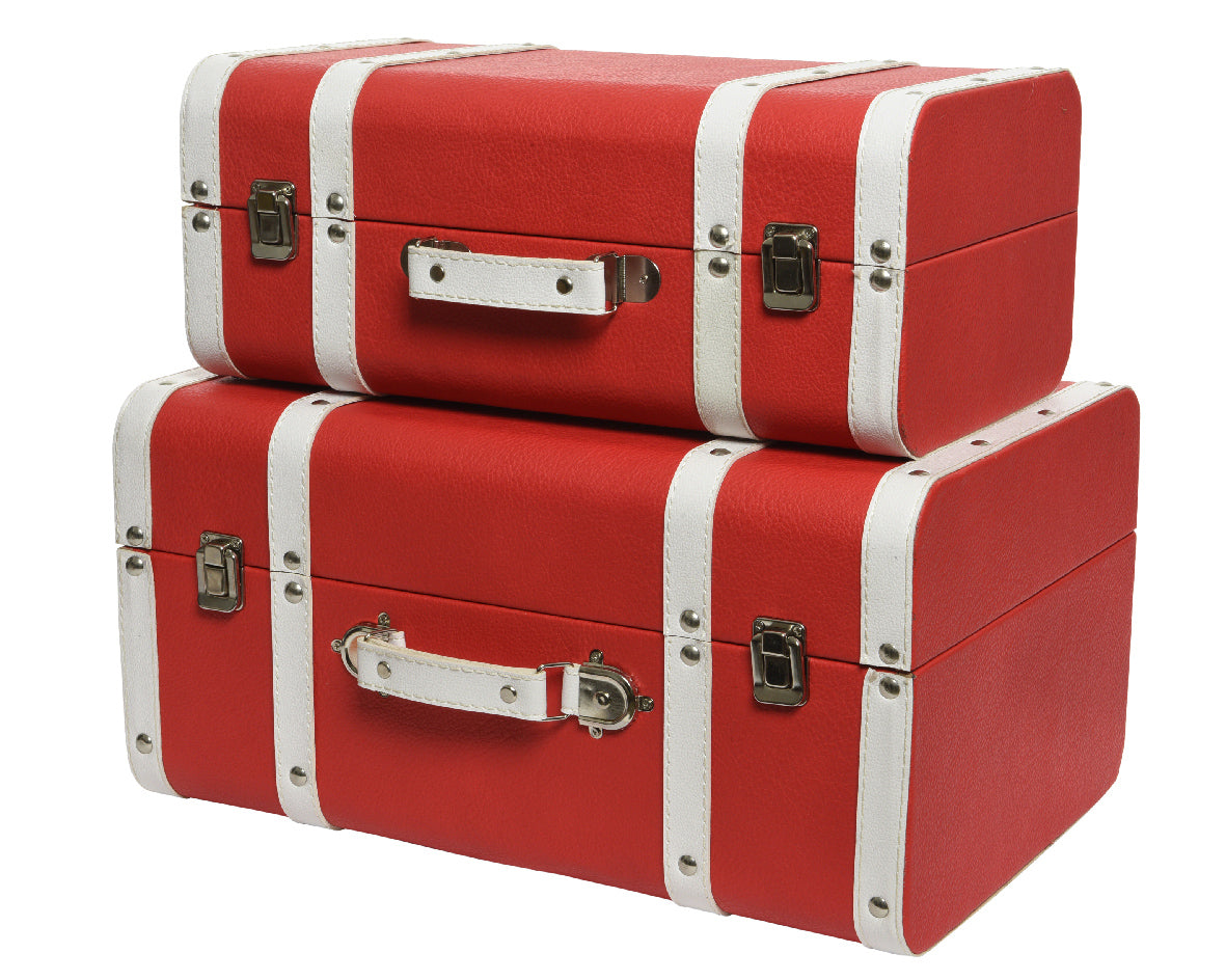 Baule Rosso Bordi Bianchi 45X30X22 Cm