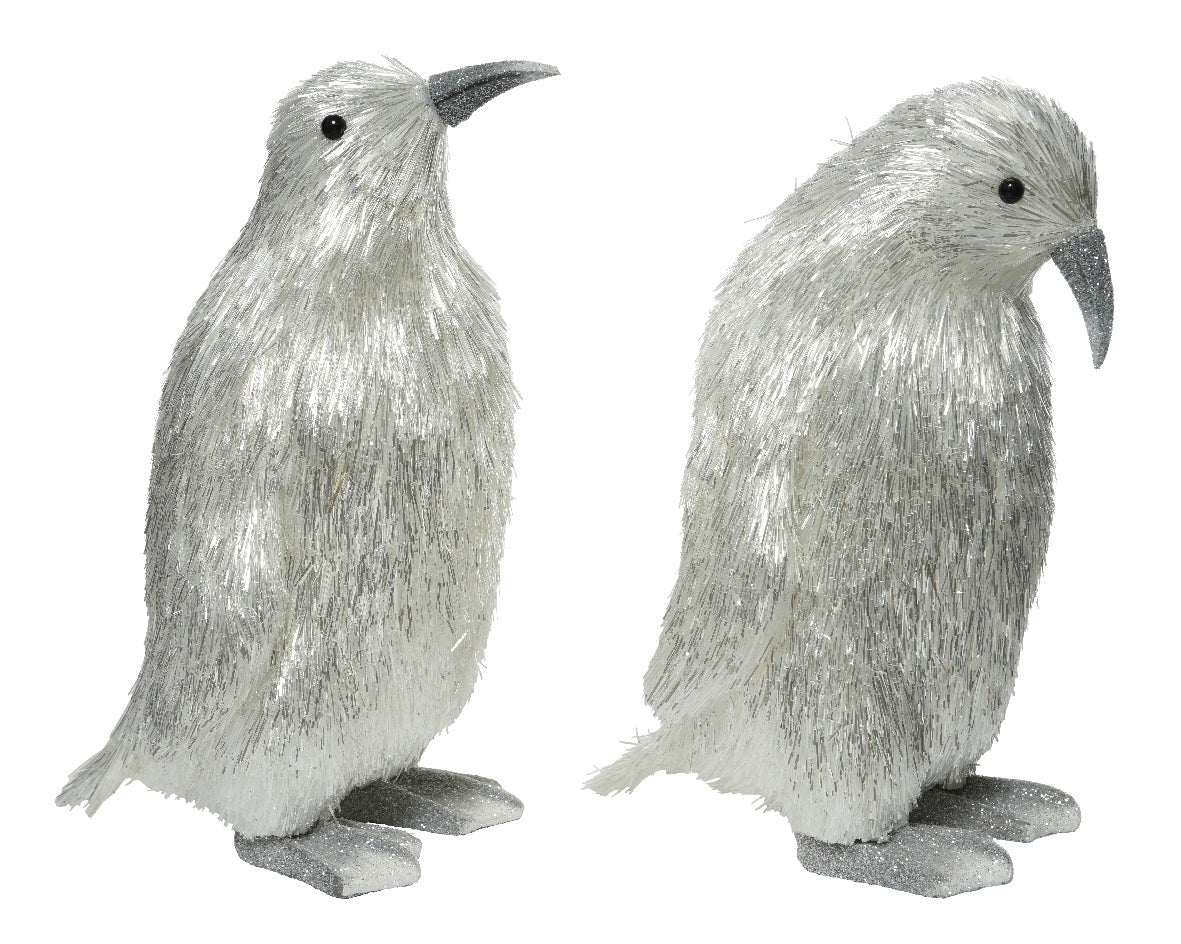 Pinguino Bianco Silver decorativo dimensioni 20 x 25 x 33 cm per arredamento - DeMatteis.it