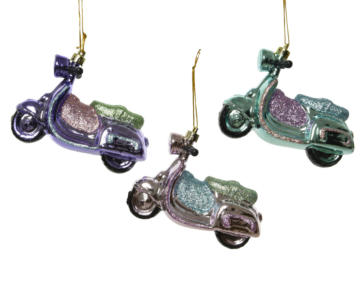 Pendente Vespetta 11 x 7 cm ornamento natalizio a forma di scooter vintage con glitter - DeMatteis.it