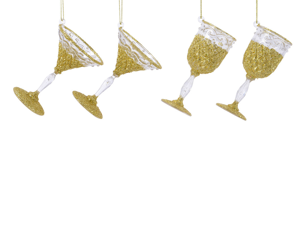Set 2 Pendente Bicchiere Glitter Oro decorazioni natalizie con finitura brillantinata per addobbi festivi - DeMatteis.it