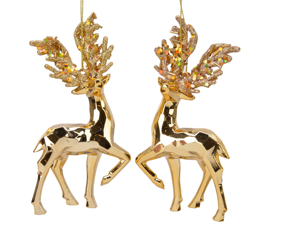 Pendente decorativo renna con finitura oro 7,5 x 16 cm per addobbi natalizi - DeMatteis.it