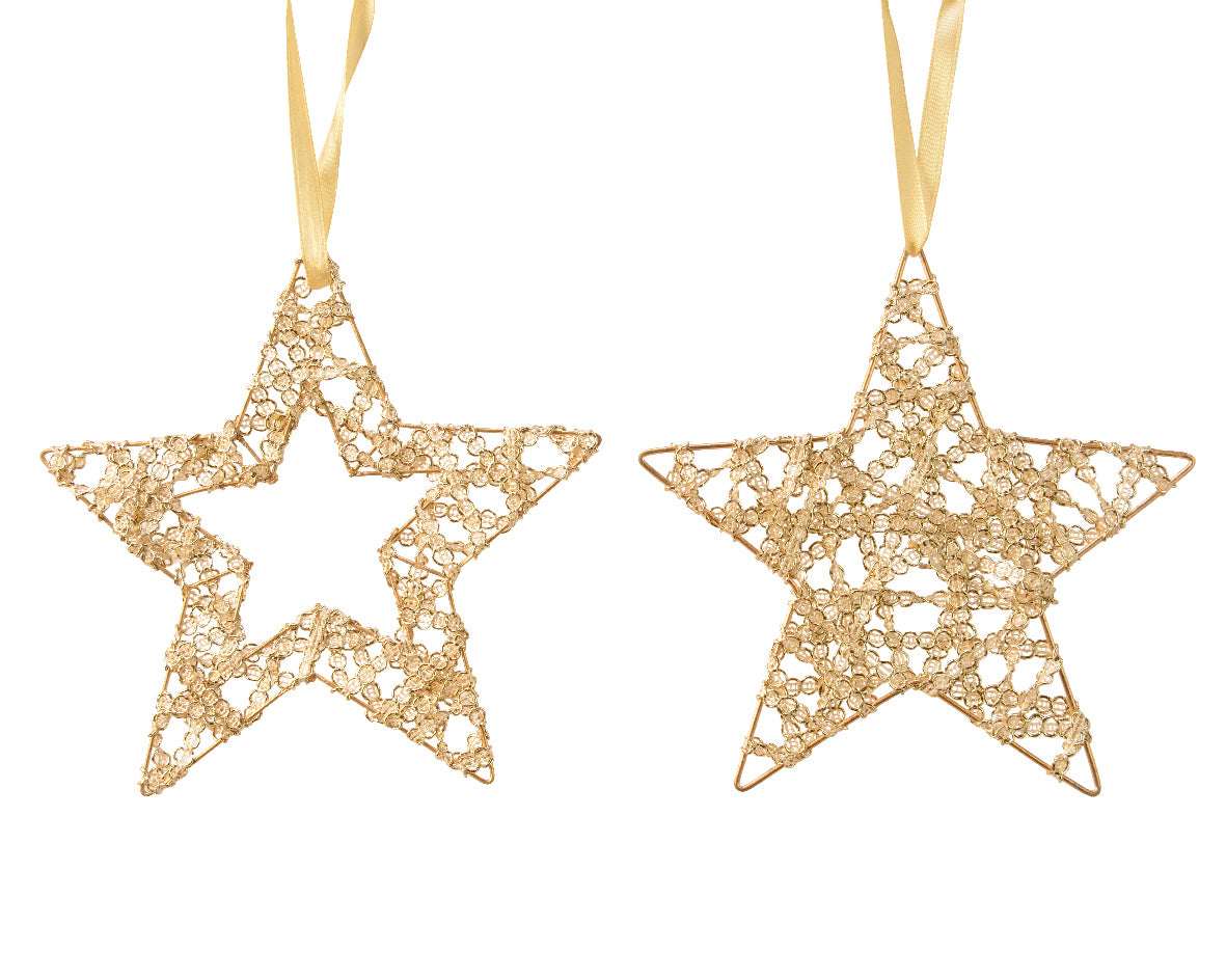 Pendente Stella decorativo diametro 15 cm con finitura oro e nastro per addobbi natalizi - DeMatteis.it