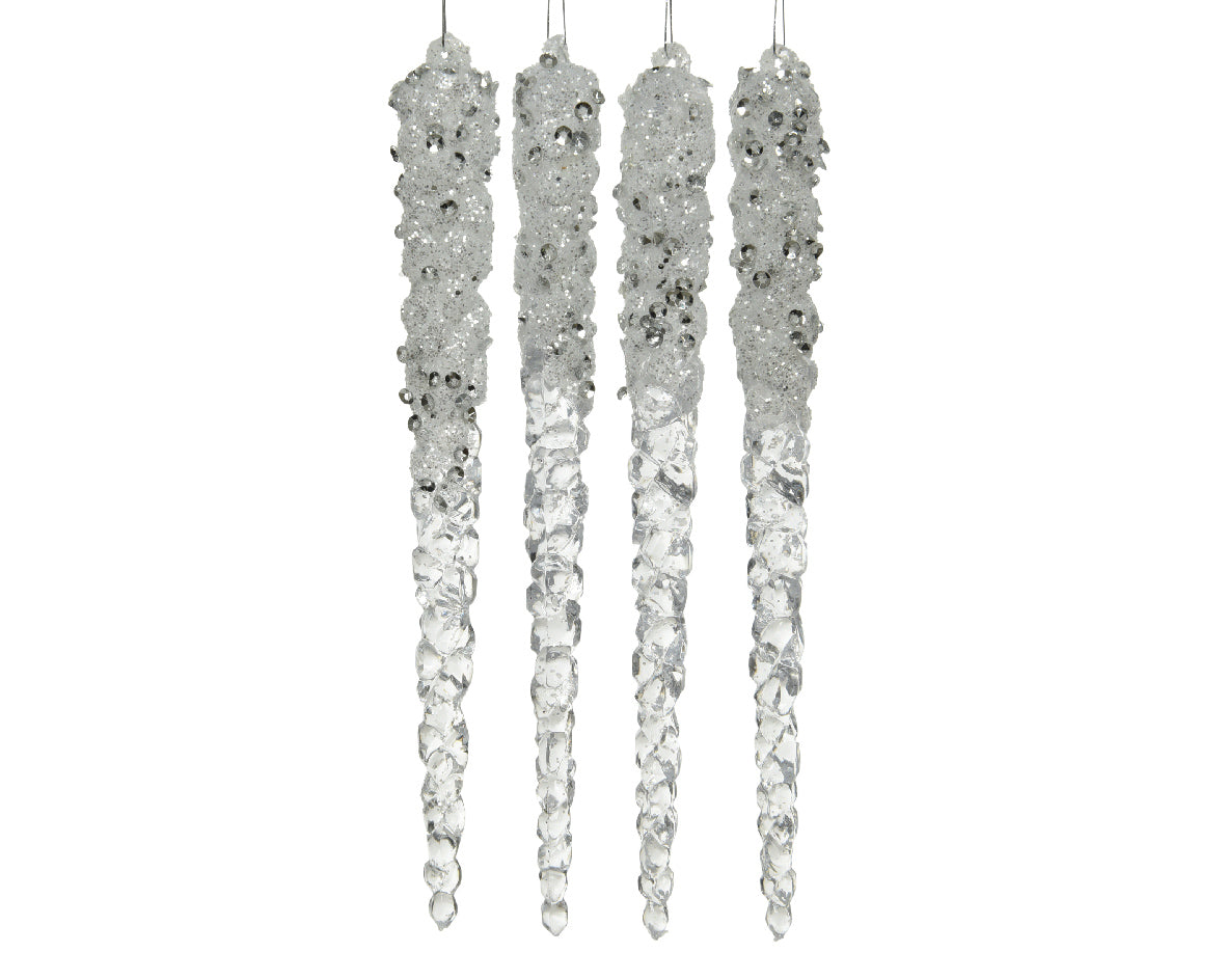 Set 4 Ghiaccioli decorativi con diamanti e perle da 15 cm per addobbi natalizi in plastica - DeMatteis.it