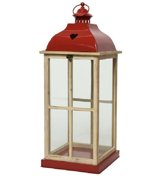 Lanterna Legno Top Rosso 25X25X66 Cm