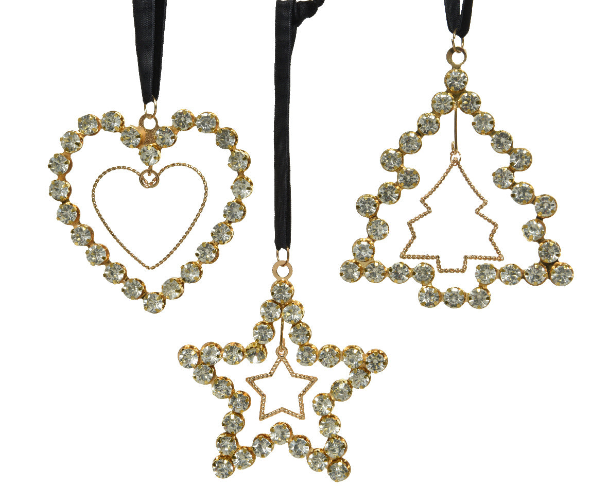 Pendenti figure natalizie decorative 12 x 12 cm oro con strass per addobbi natalizi - DeMatteis.it