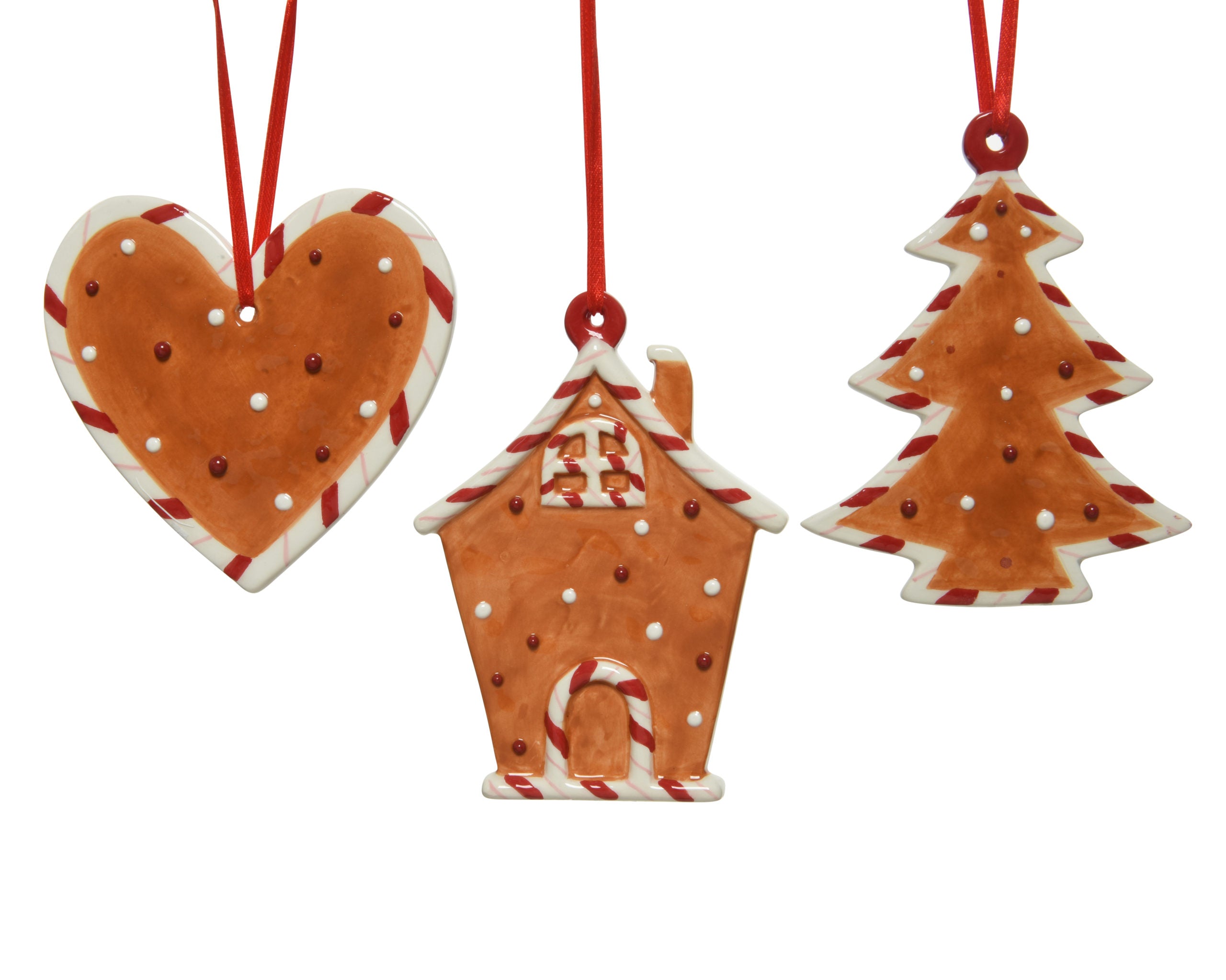 Biscotto da appendere in ceramica decorazioni natalizie formato 9 x 12 cm con nastro rosso - DeMatteis.it