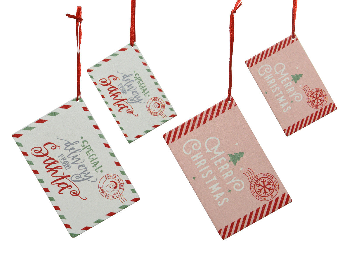 Pendente Busta Letterina Babbo Natale Set 2 decorazioni natalizie appese con cordino rosso per addobbi - DeMatteis.it