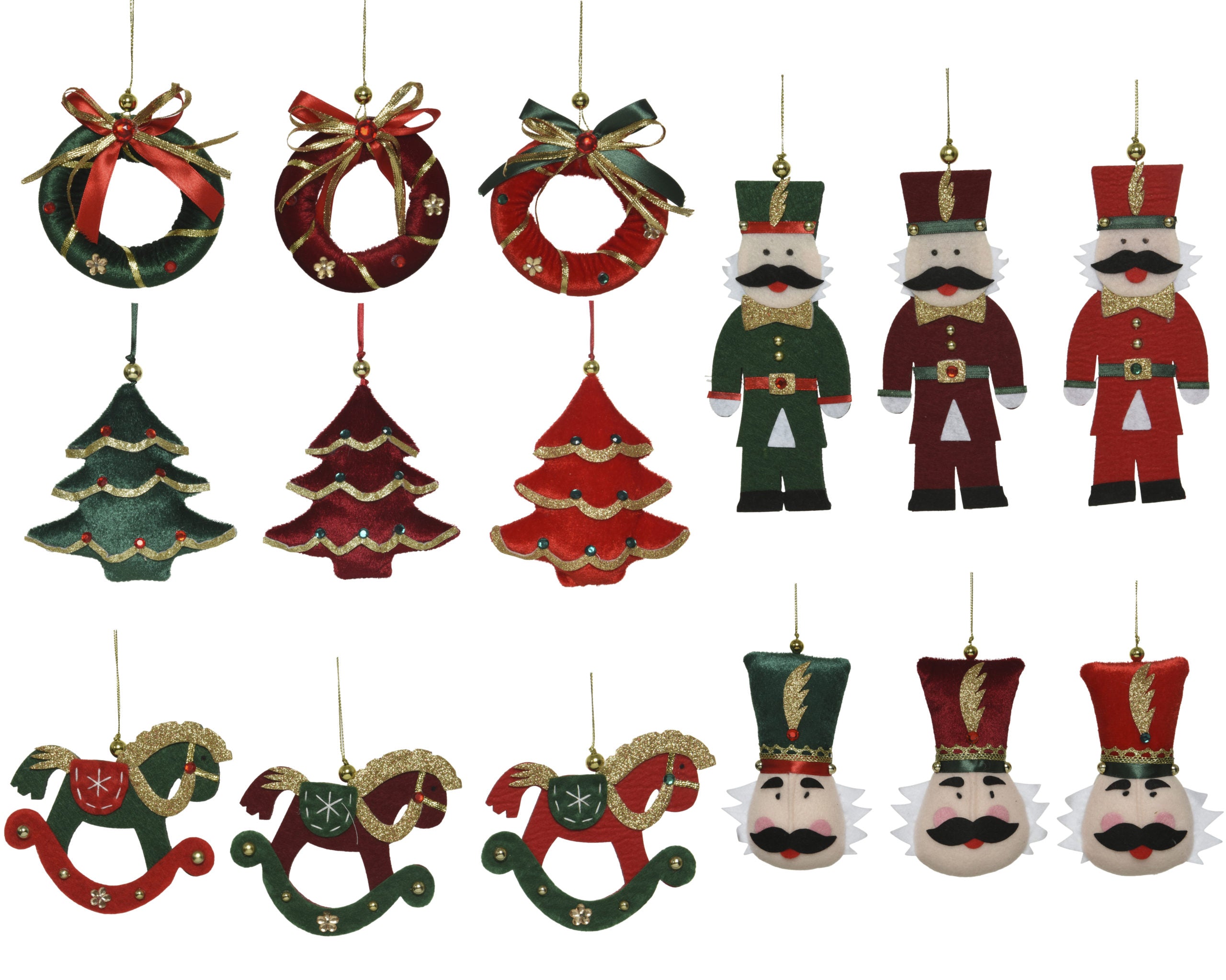 Ornamenti natalizi decorativi da appendere con ghirlande, alberi, schiaccianoci e cavalli a dondolo 8x8x6 cm - DeMatteis.it