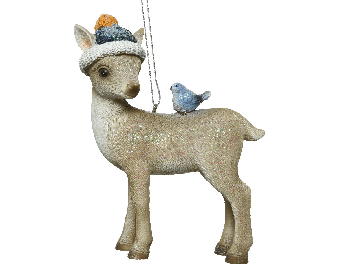 Pendente decorativo natalizio renna con uccellino 10 x 13 cm per decorazione natalizia - DeMatteis.it