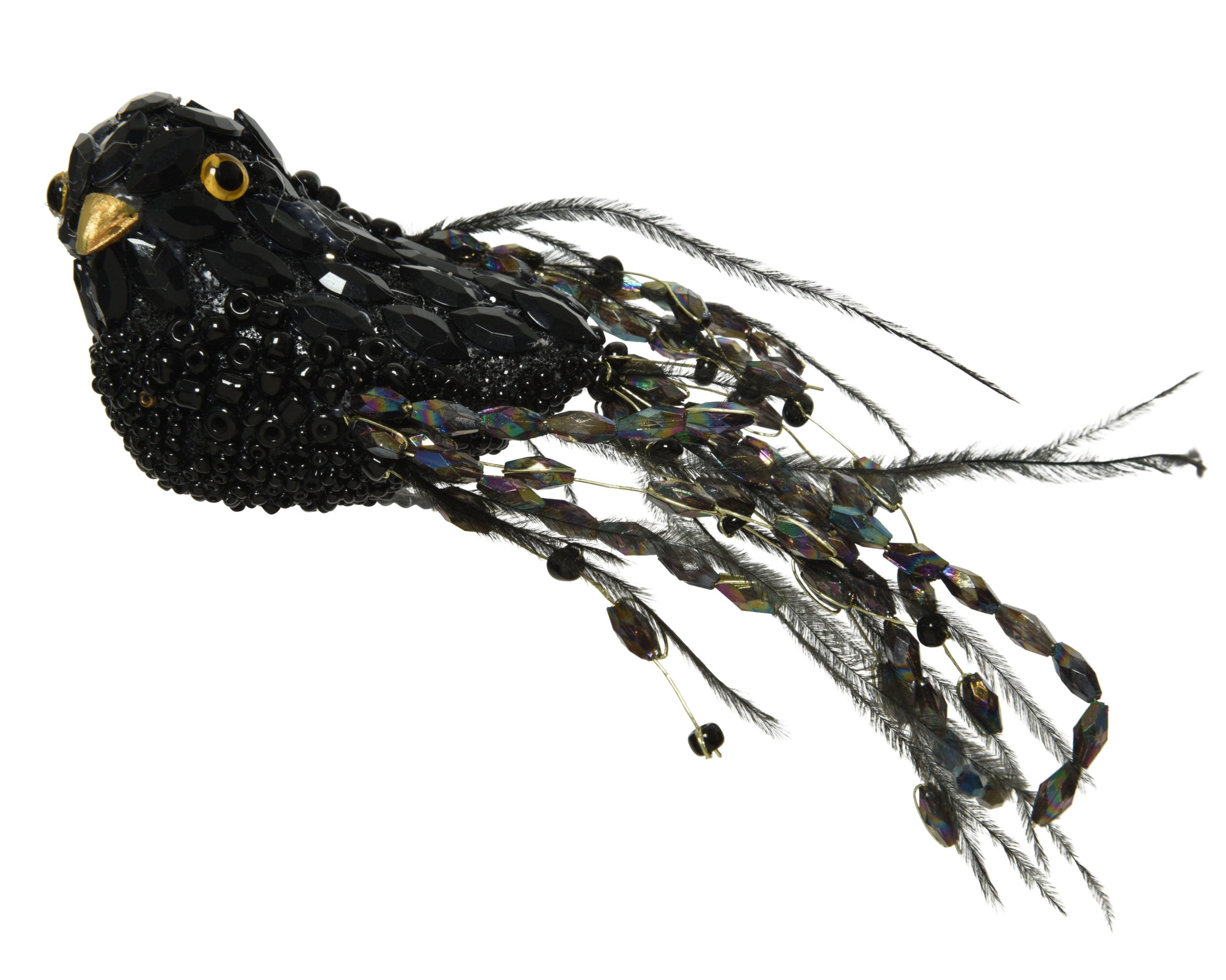 Uccellino decorativo con clip per addobbi natalizi 6 x 6 x 18 cm con coda piumata - DeMatteis.it