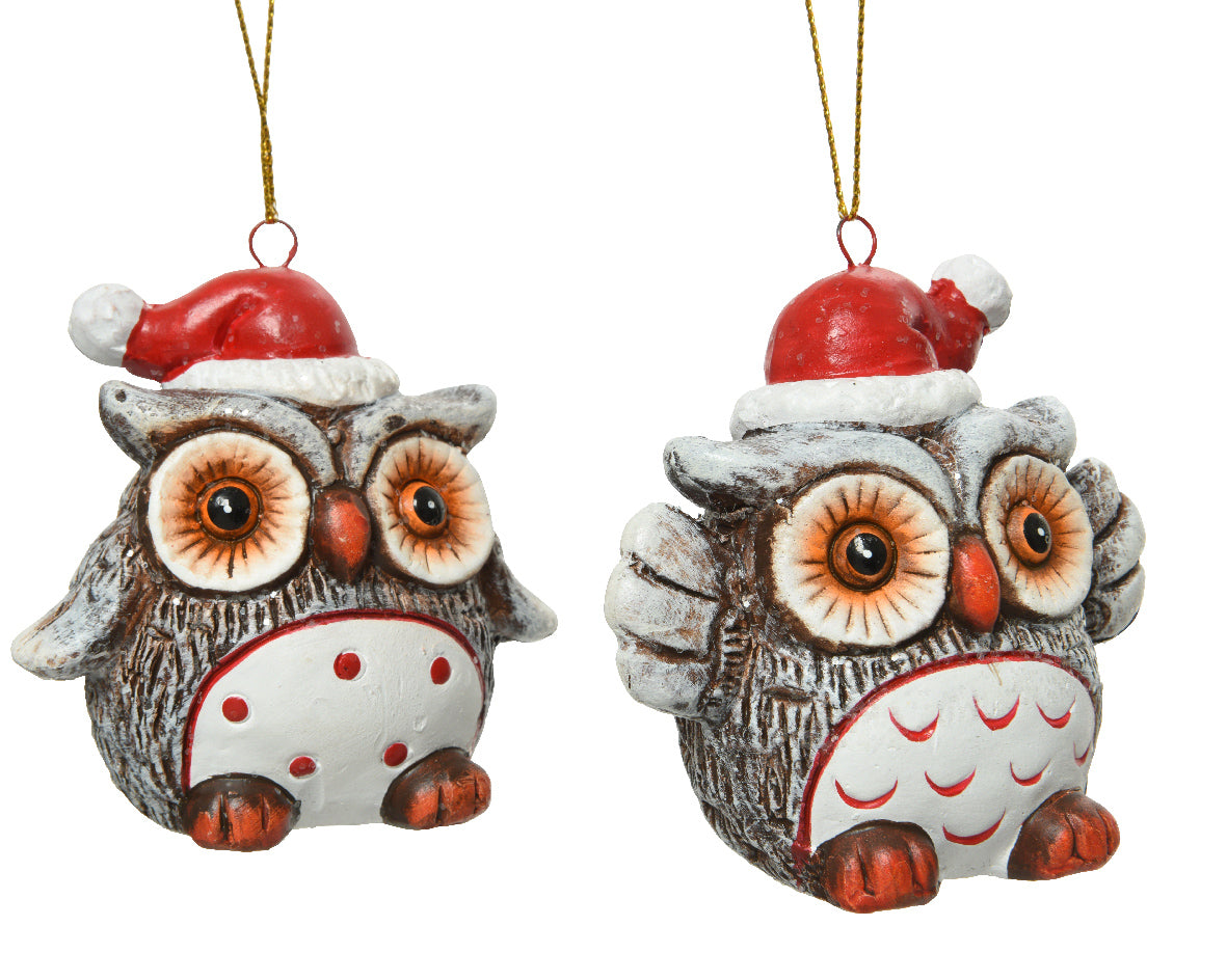 Pendente Gufo Cappello Natalizio decorazione natalizia da appendere 8x8x7 cm con cordino - DeMatteis.it