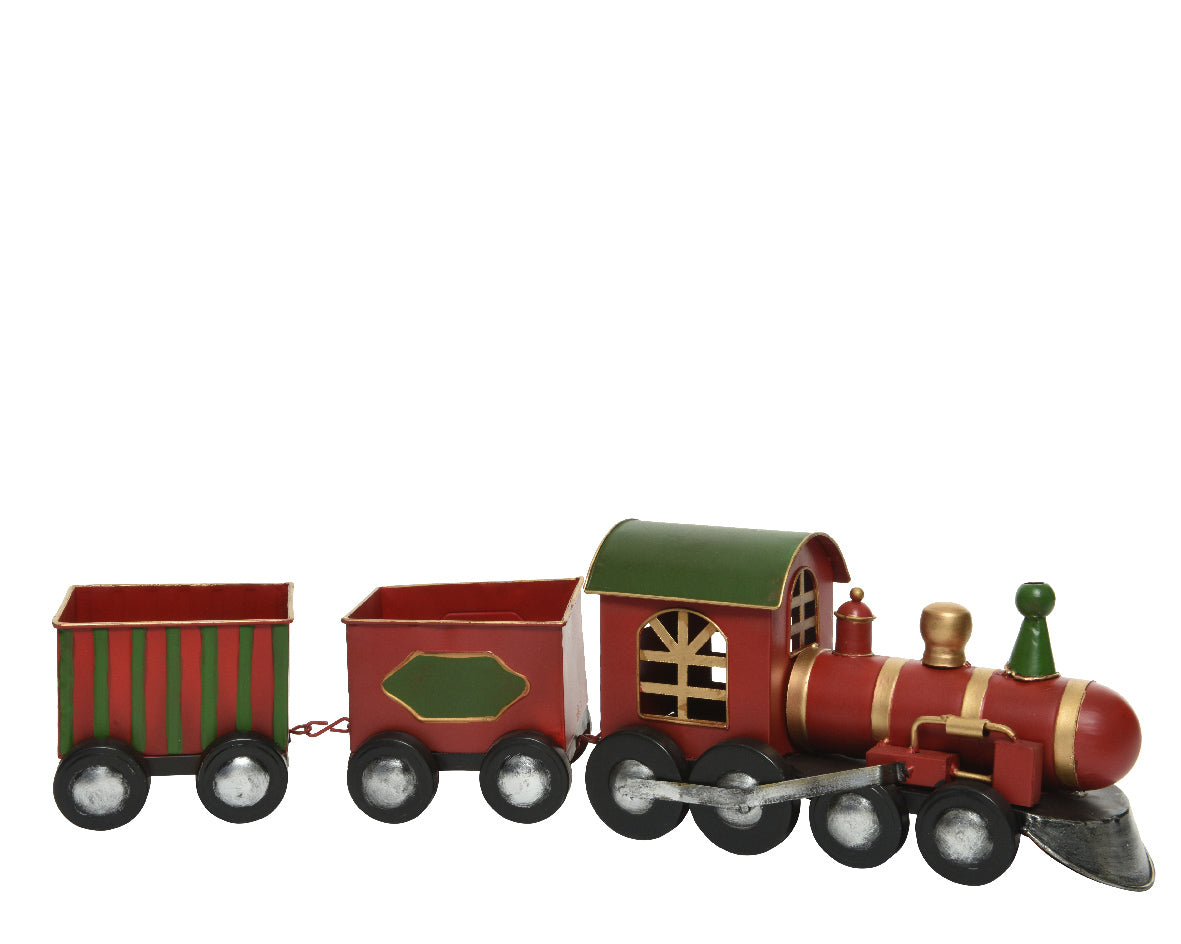 Treno giocattolo in latta con locomotiva e vagoni dimensioni 58 x 12 x 16 cm - DeMatteis.it