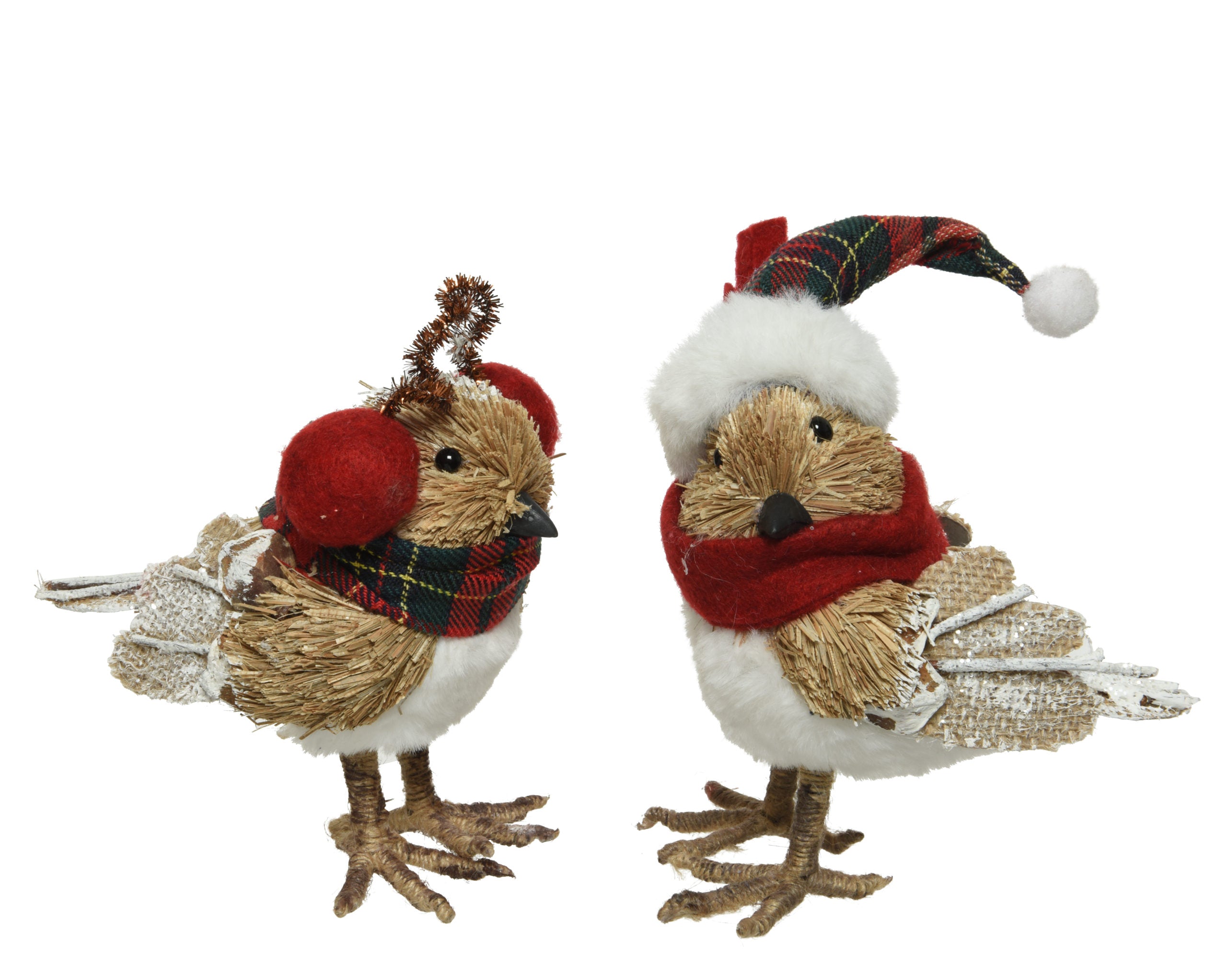 Uccellino decorativo natalizio con sciarpa rossa dimensioni 8 x 15 x 15 cm per addobbi festivi - DeMatteis.it