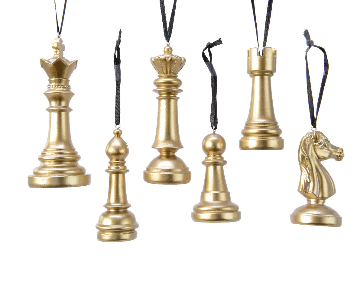 Pendenti figura scacchi finitura oro decorativi con cordino nero per ornamento - DeMatteis.it