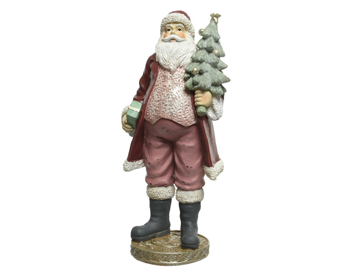 Babbo Natale decorativo con albero di Natale, statuetta natalizia da 33 cm per decorazioni festive - DeMatteis.it