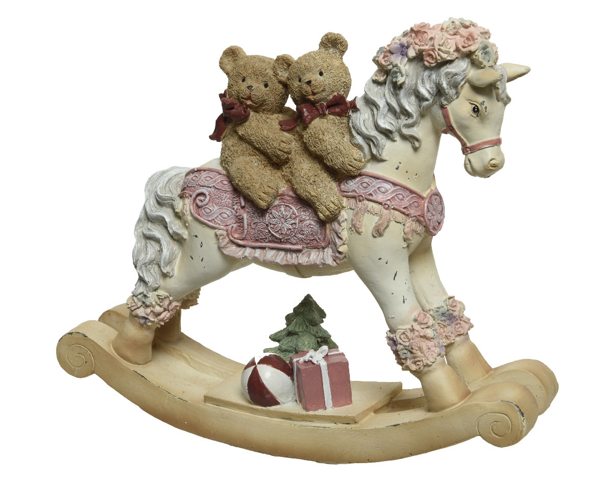 Orsetti Due Cavallino a dondolo decorativo con orsetti 22 cm oggetto ornamentale - DeMatteis.it