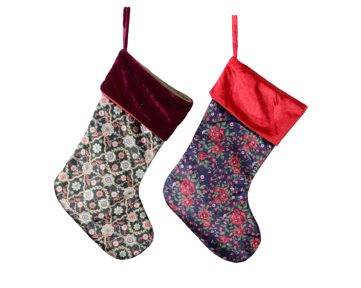 Calza Natalizia per decorazioni natalizie con fantasia floreale 28 x 44 cm confezione da 1 pezzo - DeMatteis.it
