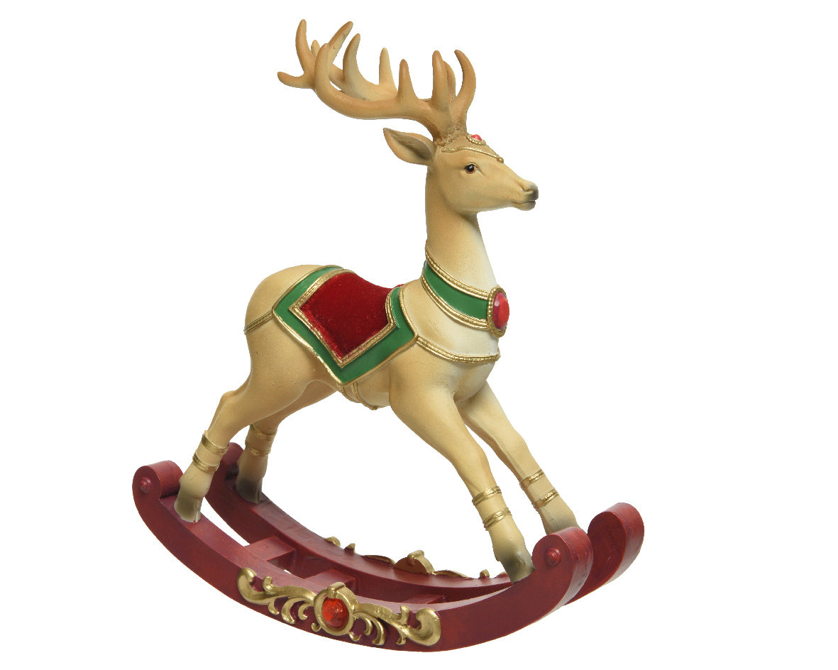 Renna a dondolo decorata ornamento natalizio 42x13x45 cm per decorazioni festive - DeMatteis.it