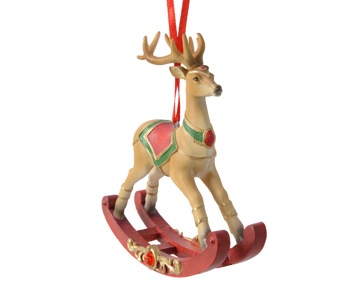 Pendente Renna A Dondolo ornamento natalizio con nastro rosso dimensioni 3x11x12 cm per decorazioni festive - DeMatteis.it