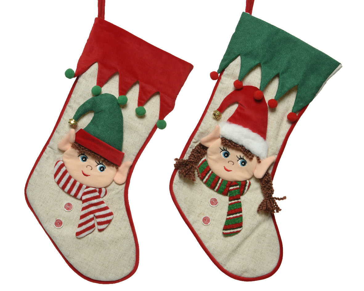 Calza Natalizia Decoro Elfo 56x29 cm per decorazioni natalizie con personaggio elfo - DeMatteis.it