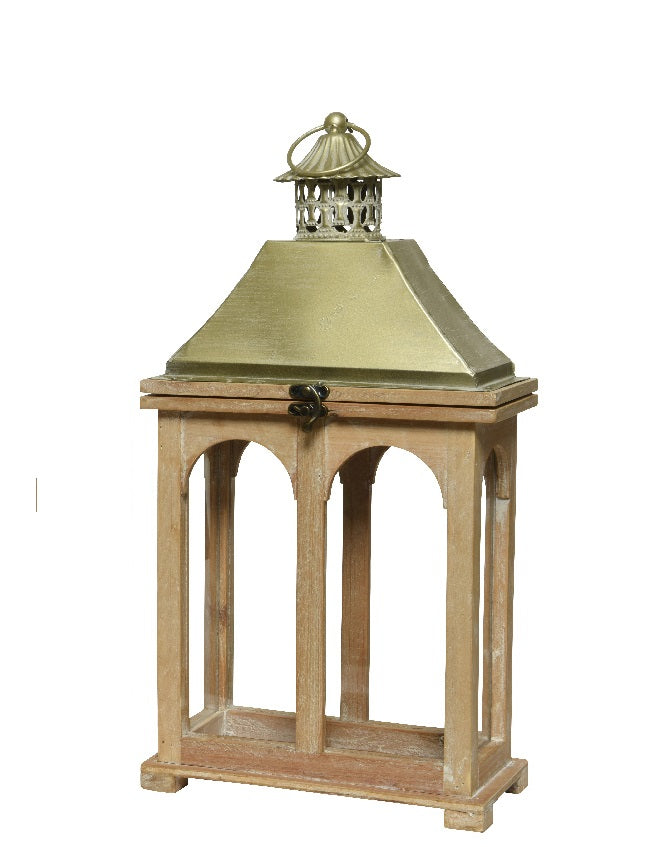 Lanterna Legno Top Oro 13X25X48 Cm