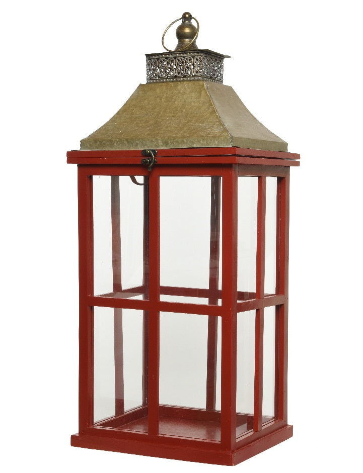 Lanterna Legno Rossa Top Oro 23X32X70 Cm