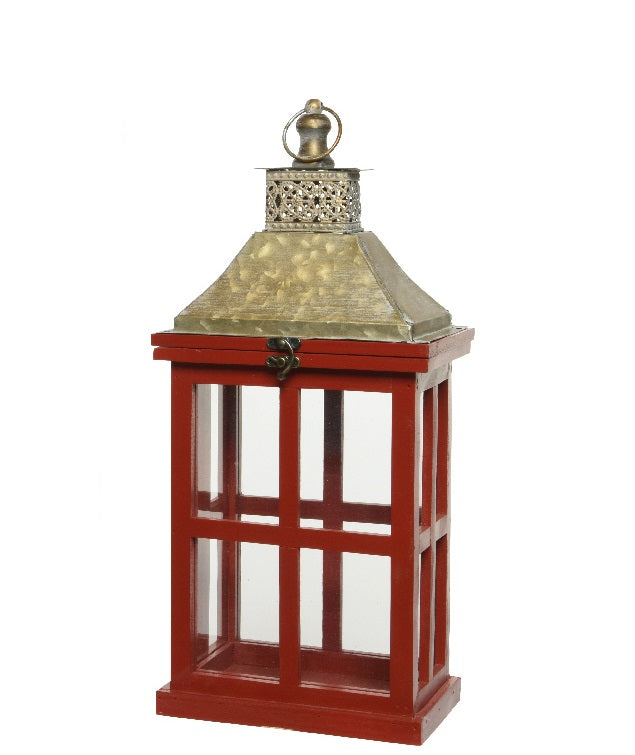 Lanterna Legno Rossa Top Oro 15X22X50 Cm