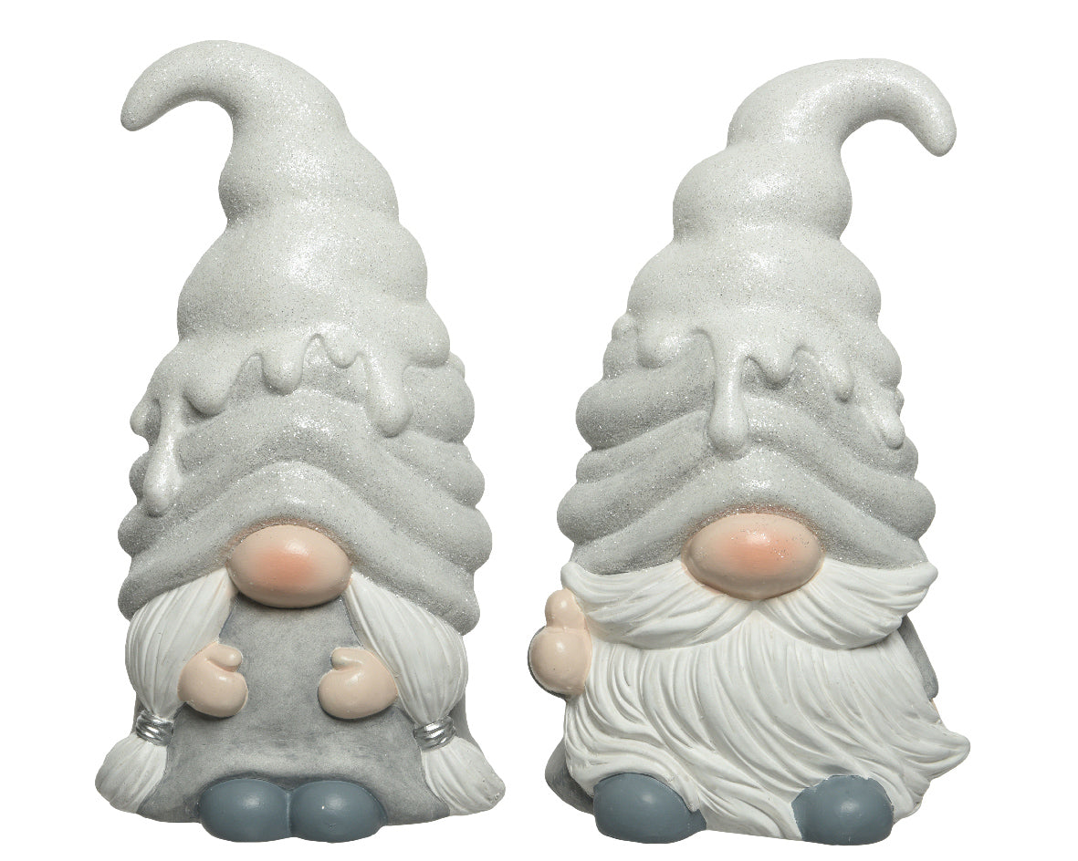 Gnomo decorativo in terracotta bianco azzurro 13x16x27 cm per arredamento giardino - DeMatteis.it