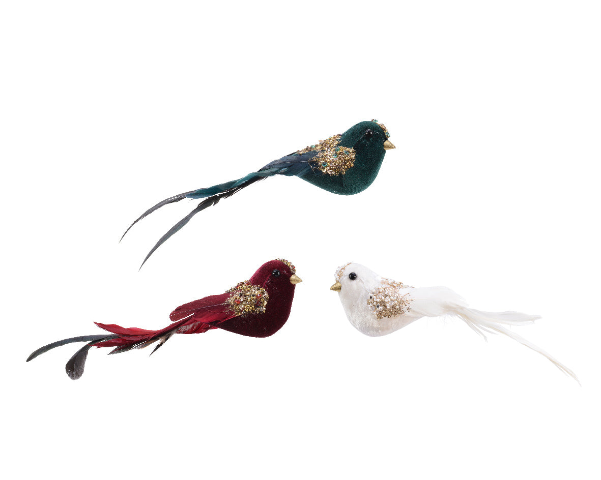 Uccellino decorativo con clip in velluto 5x24 cm per decorazioni natalizie e addobbi - DeMatteis.it