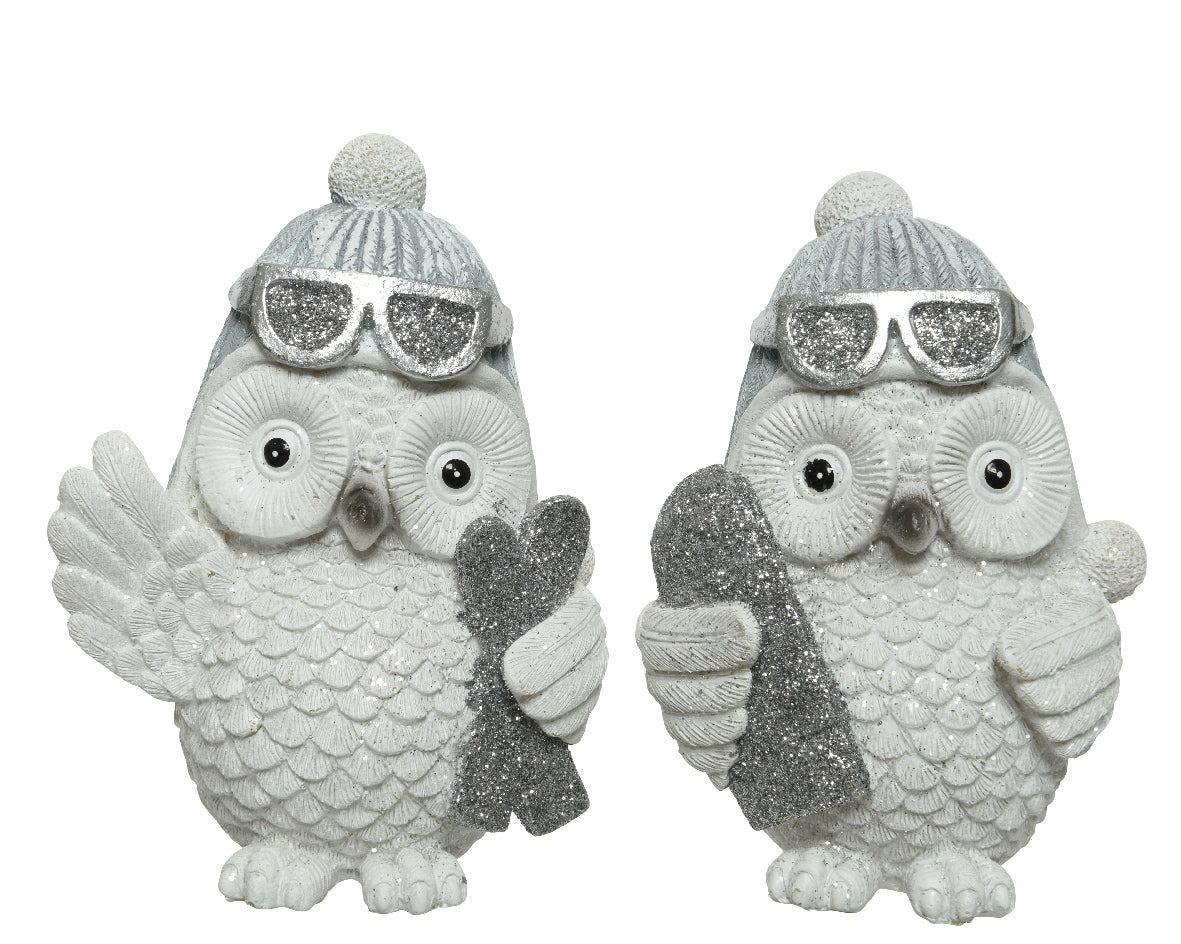 Gufo Terracotta Bianco ornamentale decorativo 10 x 8 x 14 cm con berretto e occhiali - DeMatteis.it