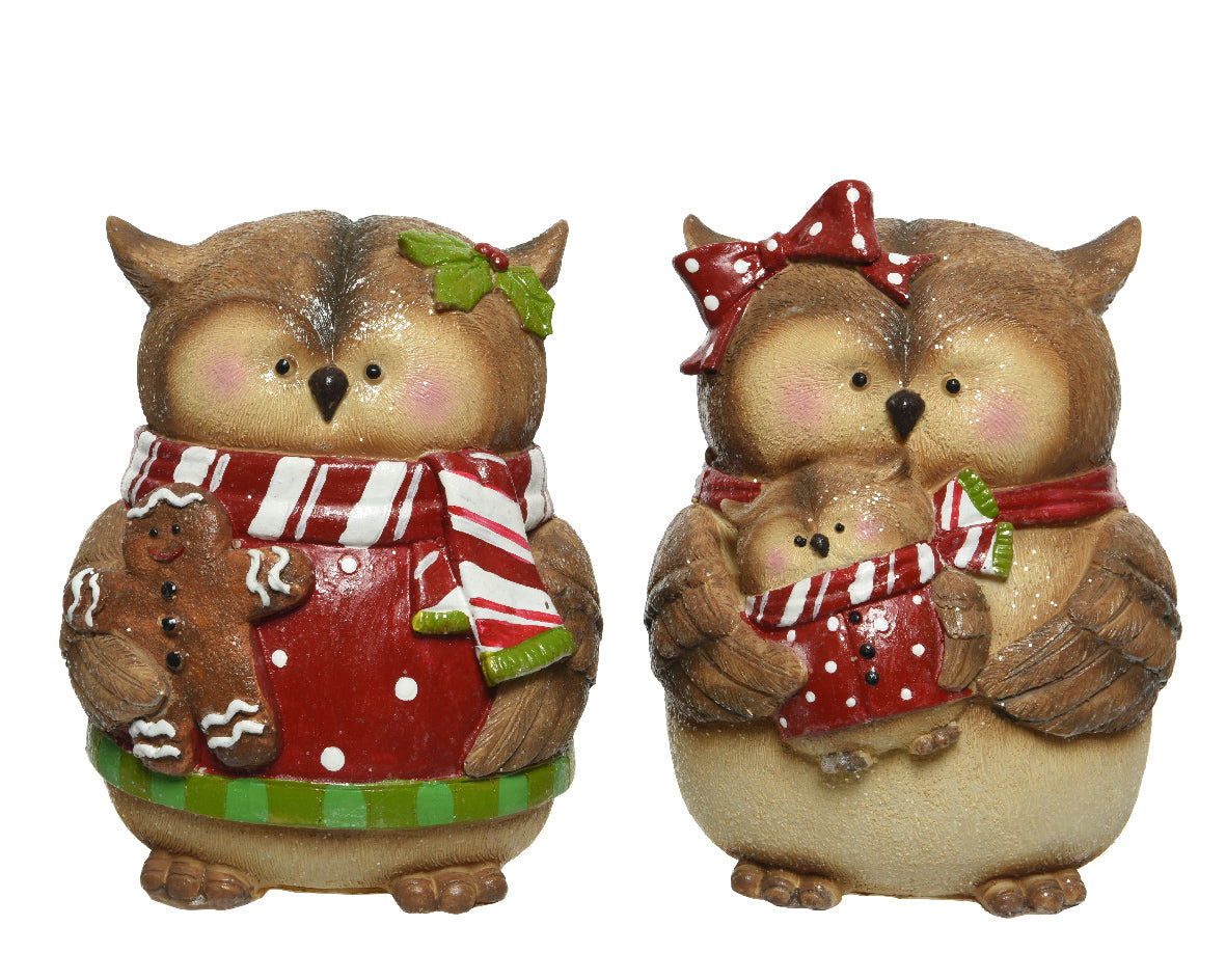 Gufo decorativo in terracotta per addobbi natalizi 13 x 14 x 17 cm - DeMatteis.it