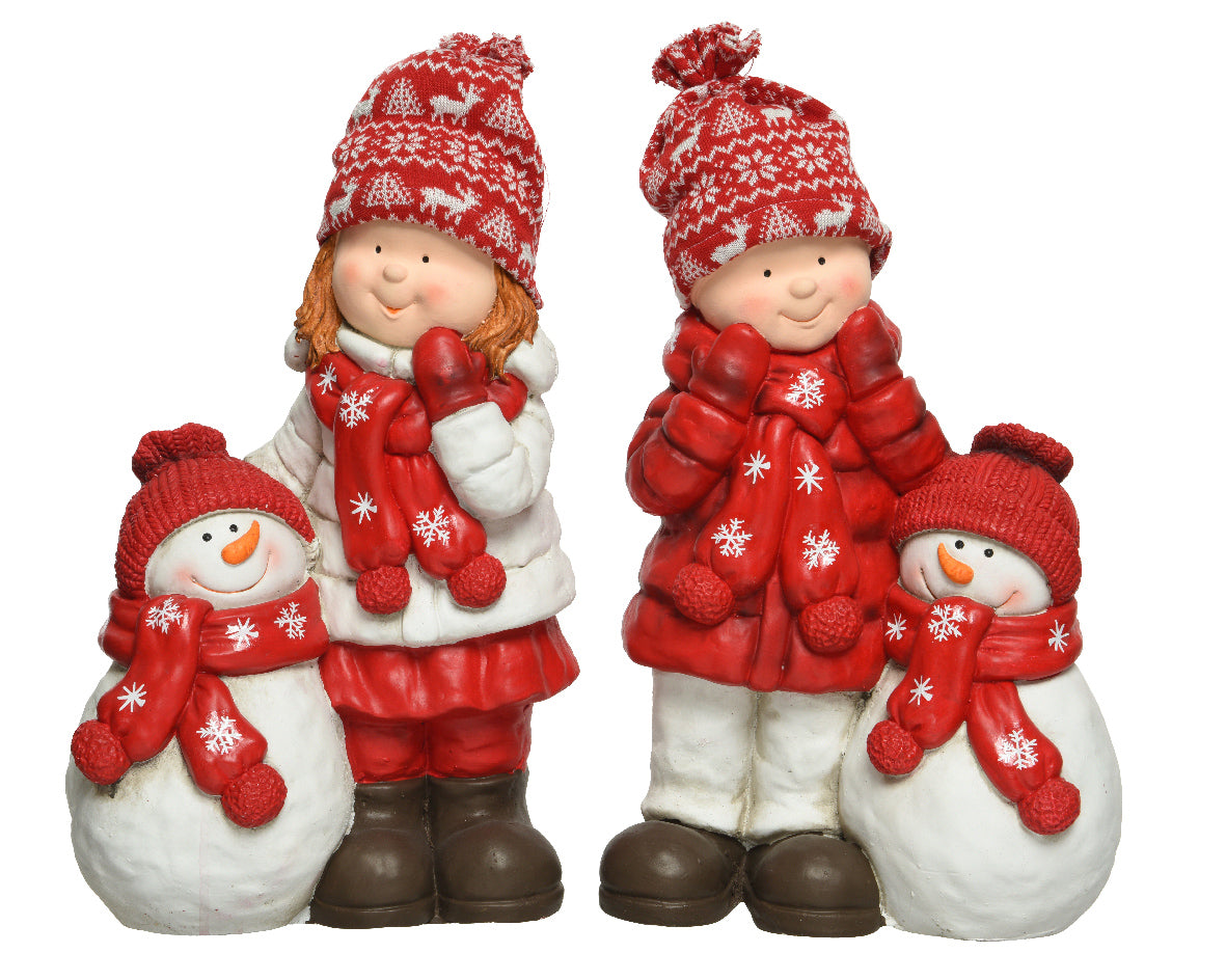 Bimbo Resina Con Pupazzo decorazione natalizia con pupazzo di neve dimensioni 25x14x40 cm - DeMatteis.it