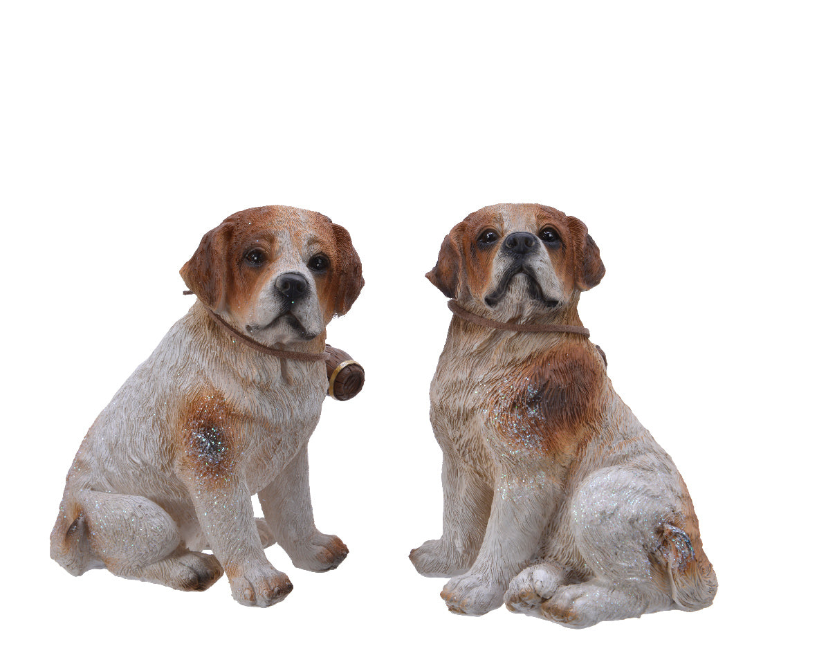 Figurine San Bernardo decorative 12 x 13 cm coppia cani da soccorso alpino artigianali - DeMatteis.it