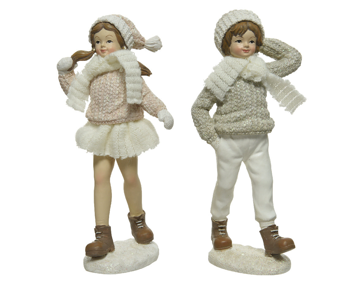 Bimbo Bianco Decorato coppia statuine decorative invernali 8x17 cm ornamento natalizio - DeMatteis.it