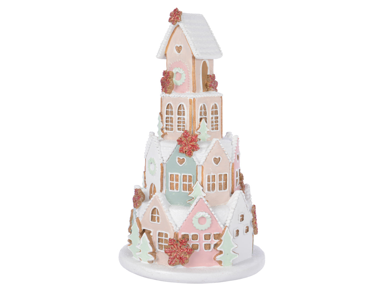 Casetta Biscotto Multicolor decorazione natalizia in resina 13 x 22 cm con villaggio a torre - DeMatteis.it